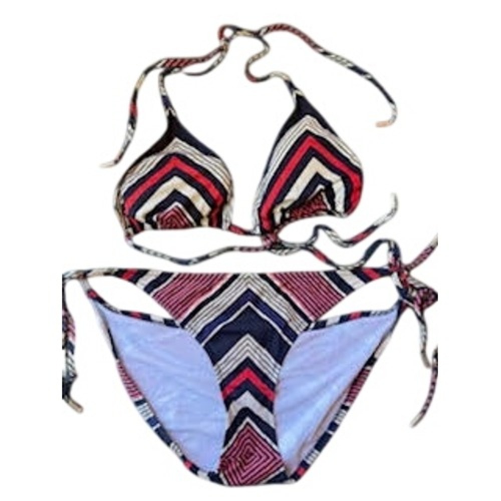 Country Road Navy Red Chevron Triangle Bikini Set Size M Top L Bottoms